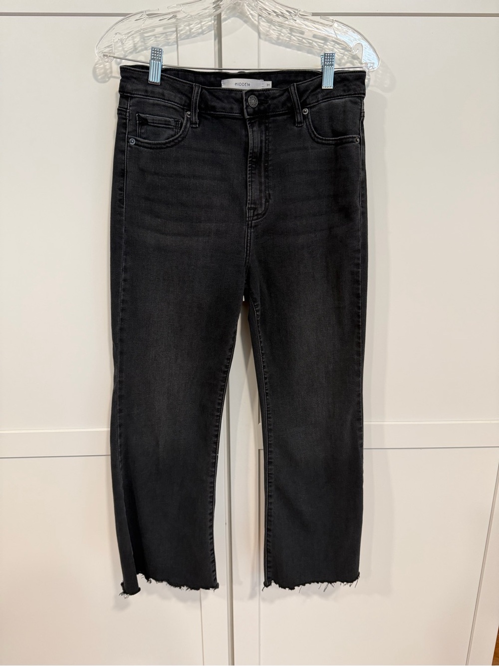 High-Rise Black Cropped Jeans with Raw Hem